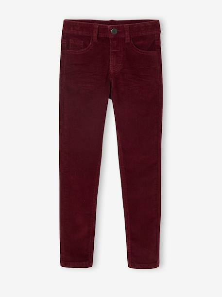 Slim Leg Corduroy Trousers for Boys bordeaux red+Tan - vertbaudet enfant 
