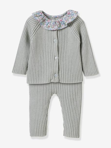 Ensemble en tricot bébé col en tissu Liberty rose - vertbaudet enfant 