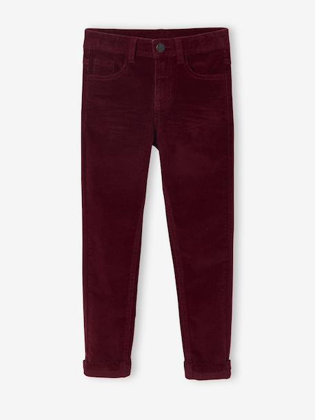 Slim Leg Corduroy Trousers for Boys bordeaux red+Tan - vertbaudet enfant 