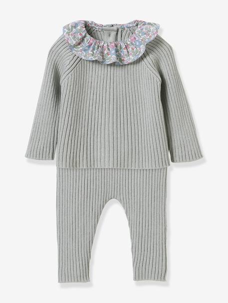 Set in Knitted Fabric with Liberty Fabric Collar for Babies, CYRILLUS rose - vertbaudet enfant 