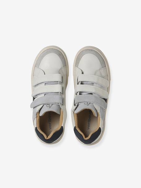 Trainers with Leather Hook-&-Loop Straps for Children ecru+set white - vertbaudet enfant 