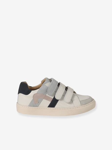 Trainers with Leather Hook-&-Loop Straps for Children ecru+set white - vertbaudet enfant 