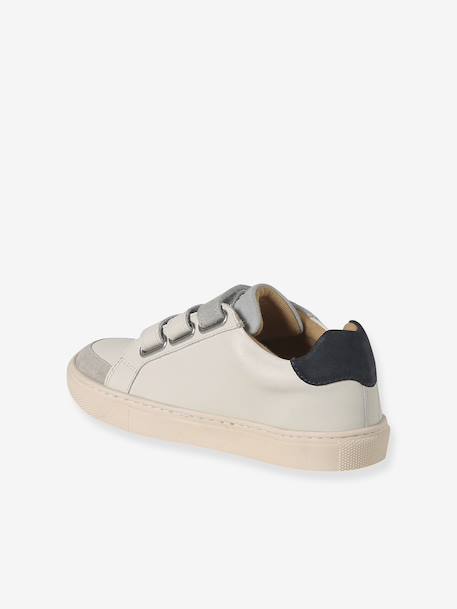 Trainers with Leather Hook-&-Loop Straps for Children ecru+set white - vertbaudet enfant 