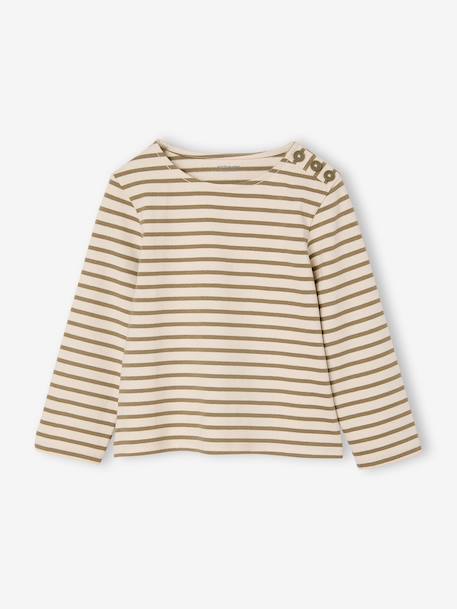 Tee-shirt marinière fille personnalisable marine+olive - vertbaudet enfant 