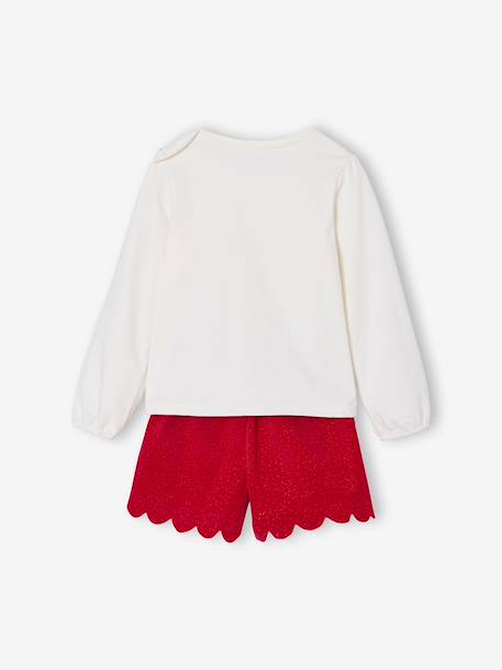 T-Shirt & Glittery Velour Shorts Christmas Set for Girls red - vertbaudet enfant 