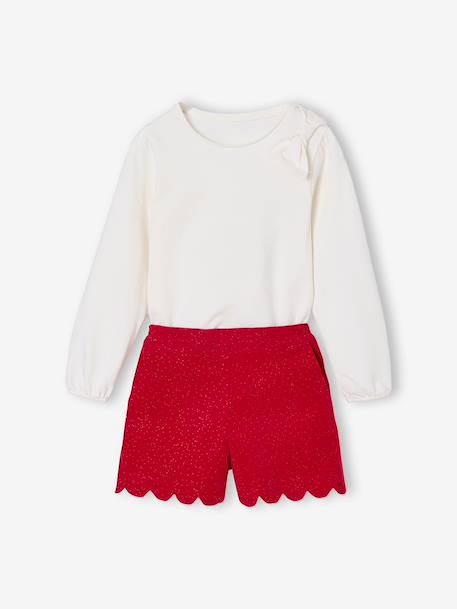 T-Shirt & Glittery Velour Shorts Christmas Set for Girls red - vertbaudet enfant 