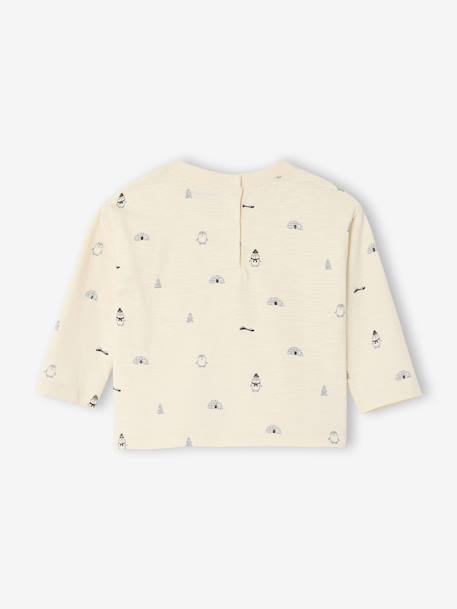 T-shirt Bébé Vertbaudet Manches Longues – Imprimé Banquise Pingouins – 100% Coton Bio – Ouverture Dos Pression