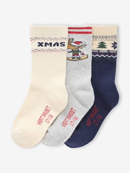 Set of 3 pairs of boys' Christmas socks in bouclé knit ecru - vertbaudet enfant 