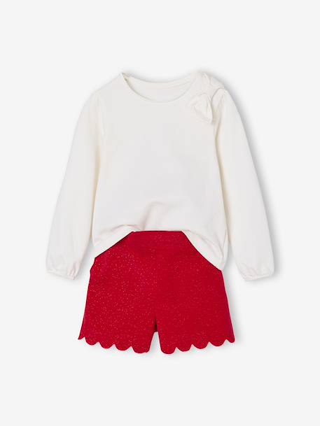 T-Shirt & Glittery Velour Shorts Christmas Set for Girls red - vertbaudet enfant 