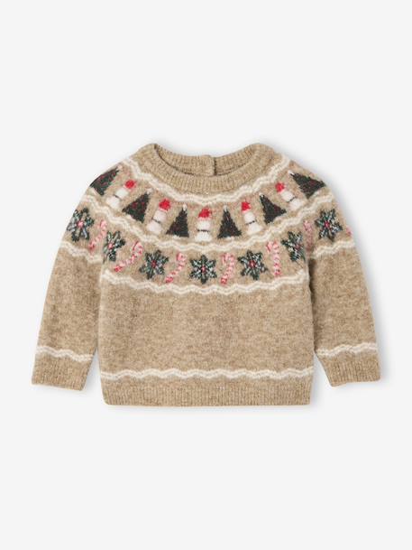 Pull jacquard bébé garçon noël beige chiné - vertbaudet enfant 