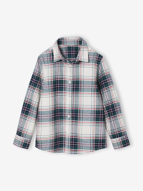 Boy's gingham flannel Christmas shirt chequered white - vertbaudet enfant 