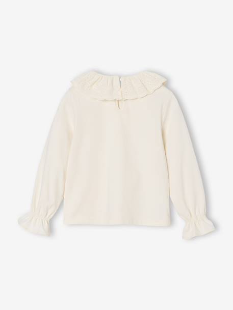 Girl's t-shirt with English embroidery collar ecru - vertbaudet enfant 