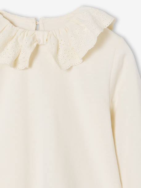 Girl's t-shirt with English embroidery collar ecru - vertbaudet enfant 