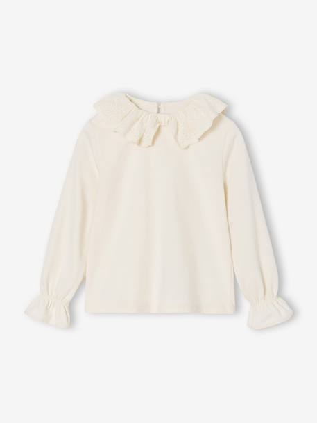 Girl's t-shirt with English embroidery collar ecru - vertbaudet enfant 