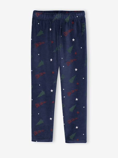 Pyjama velours Noël garçon haut imprimé bas rayé marine - vertbaudet enfant 