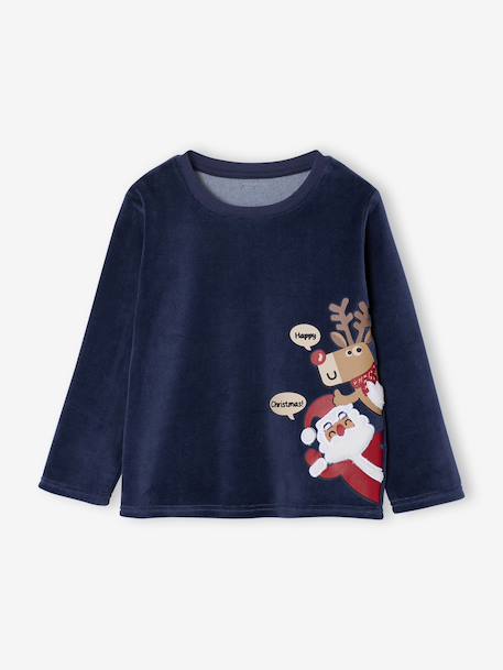 Pyjama velours Noël garçon haut imprimé bas rayé marine - vertbaudet enfant 