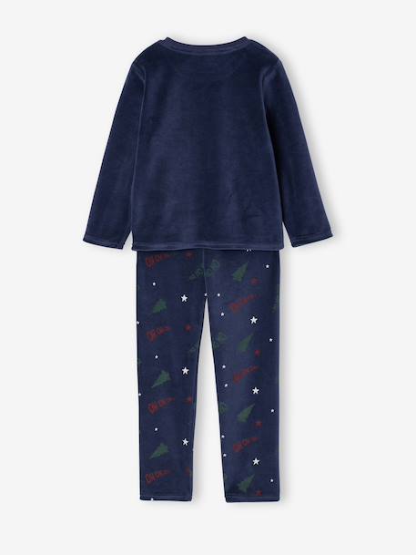 Christmas Velour Pyjamas for Boys, Printed Top & Striped Bottoms navy blue - vertbaudet enfant 