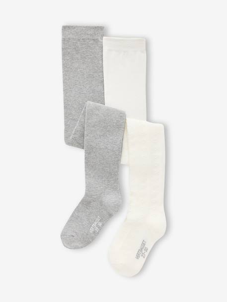 Pack of 2 Pairs of Tights for Girls marl grey - vertbaudet enfant 