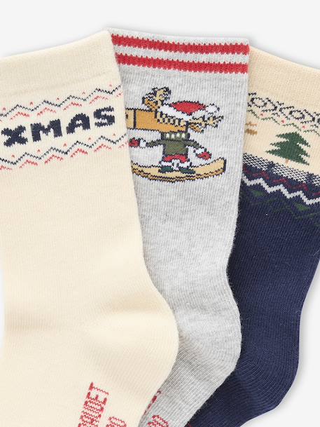 Set of 3 pairs of boys' Christmas socks in bouclé knit ecru - vertbaudet enfant 