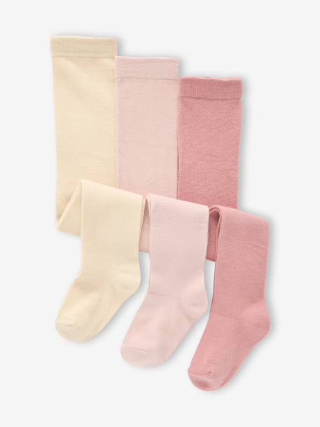 Pack of 3 Knitted Tights for Babies beige+ecru+old rose+White - vertbaudet enfant 
