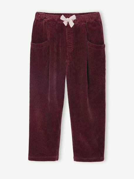 Loose-Fit Corduroy Trousers for Girls bordeaux red+chocolate+old rose - vertbaudet enfant 