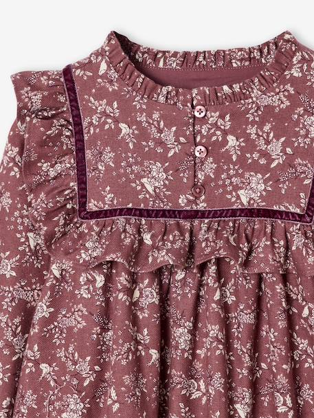 Dress in floral print flannel for girls plum - vertbaudet enfant 