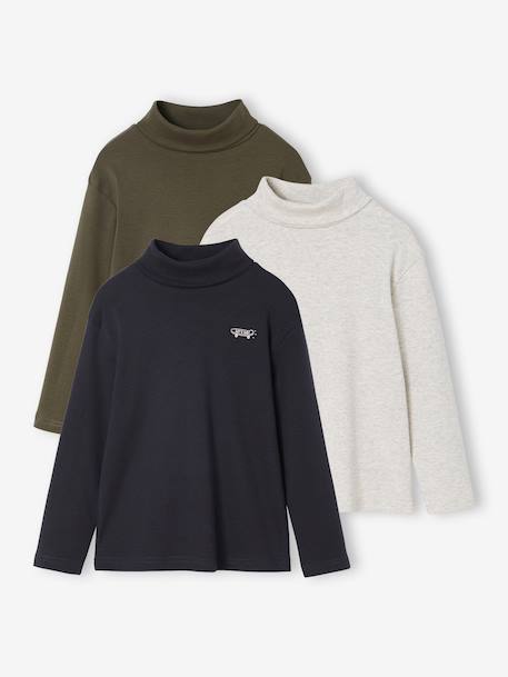 Pack of 3 Polo-Neck Tops BLUE MEDIUM TWO COLOR/MULTICOL+GREY LIGHT MIXED COLOR+khaki - vertbaudet enfant 