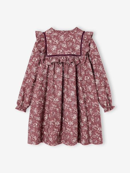Dress in floral print flannel for girls plum - vertbaudet enfant 