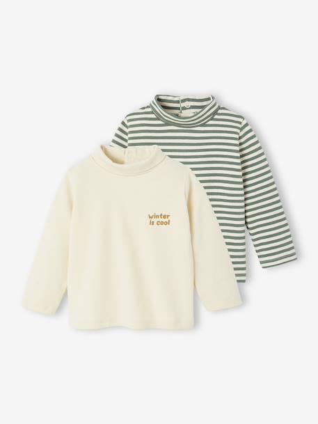Lot de 2 T-shirts col roulé marine+vanille - vertbaudet enfant 