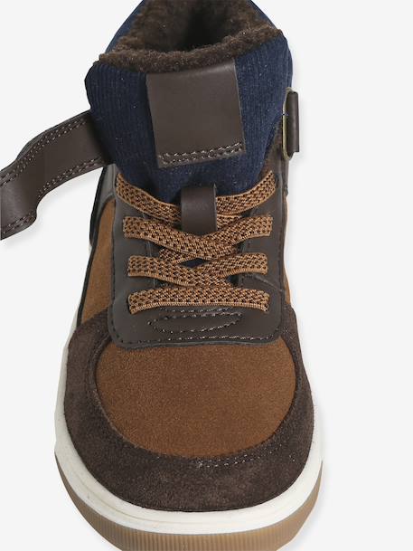 Lined Synthetic Trainers with Elasticated Laces and Hook-&-Loop Fasteners, for Boys brown - vertbaudet enfant 