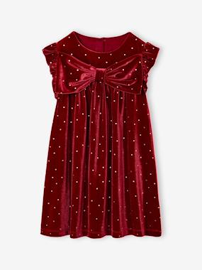 -Christmas Dress with Smooth Velour Bow for Girls 