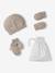 Ensemble naissance bonnet, moufles et chaussons et son pochon personnalisable beige chiné+blanc - vertbaudet enfant 