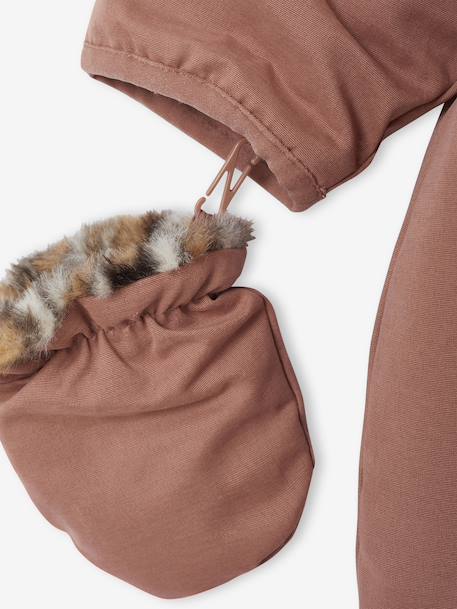 Pramsuit Lined in Faux Leopard Fur for Newborns dusky pink - vertbaudet enfant 
