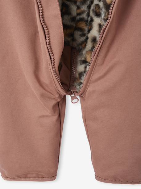 Pramsuit Lined in Faux Leopard Fur for Newborns dusky pink - vertbaudet enfant 