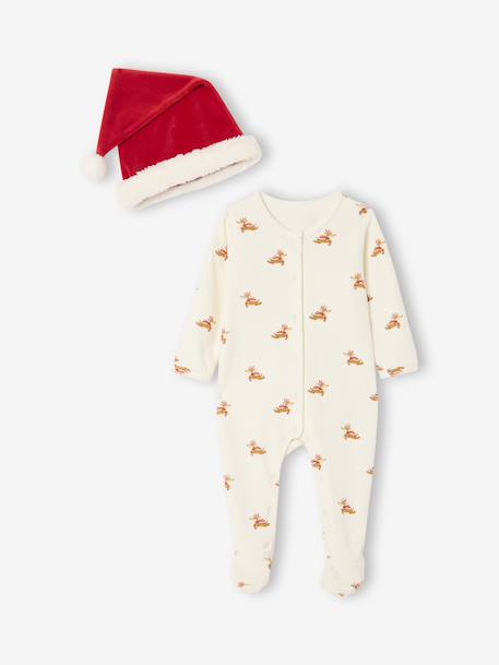 Footed Jumpsuit & Beanie Combo, Christmas Capsule Collection ecru - vertbaudet enfant 