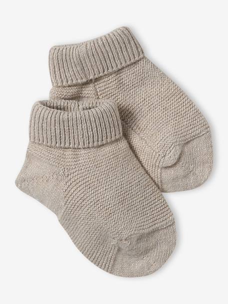 Beanie, Mittens & Booties + Pouch Set for Newborns marl beige+white - vertbaudet enfant 