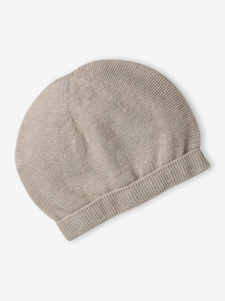 Ensemble naissance bonnet, moufles et chaussons et son pochon personnalisable beige chiné+blanc - vertbaudet enfant 