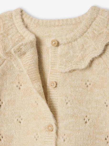 Fancy Knit Newborn Cardigan with Frilled Collar marl beige - vertbaudet enfant 