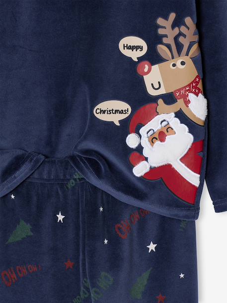 Pyjama velours Noël garçon haut imprimé bas rayé marine - vertbaudet enfant 
