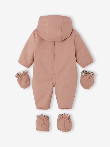 Pramsuit Lined in Faux Leopard Fur for Newborns dusky pink - vertbaudet enfant 
