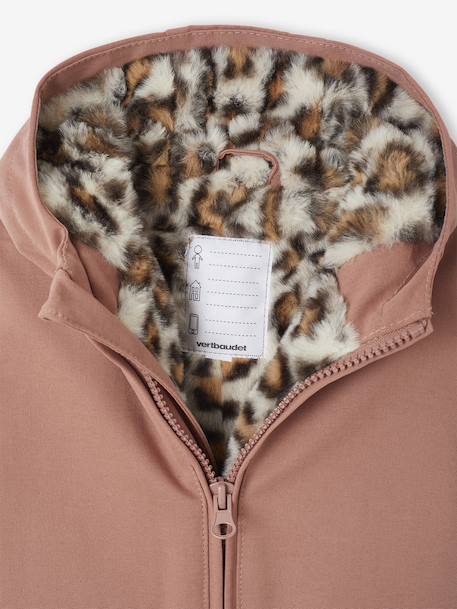 Pramsuit Lined in Faux Leopard Fur for Newborns dusky pink - vertbaudet enfant 