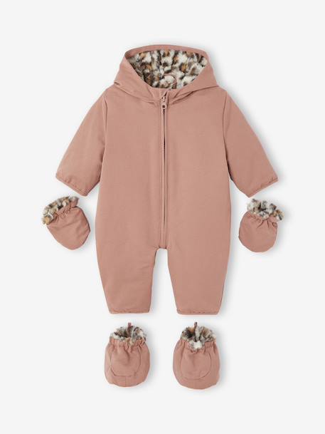 Pramsuit Lined in Faux Leopard Fur for Newborns dusky pink - vertbaudet enfant 