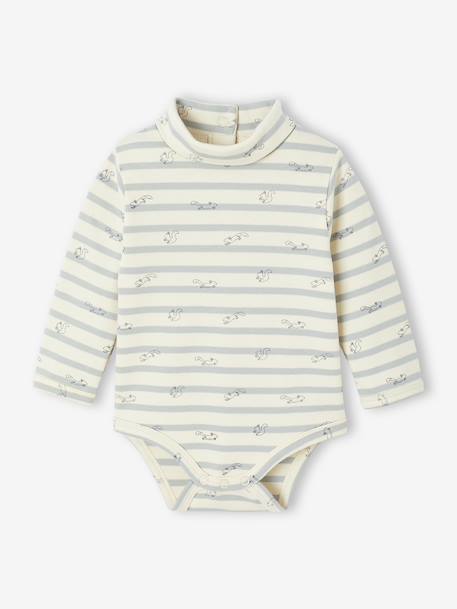 Pack of 2 Bodysuits in Interlock, 1 Striped + 1 Plain, for Newborns beige - vertbaudet enfant 