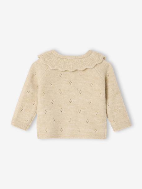 Fancy Knit Newborn Cardigan with Frilled Collar marl beige - vertbaudet enfant 