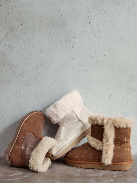 Boots enfant fille cuir fourrées et zippées camel - vertbaudet enfant 