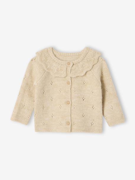 Fancy Knit Newborn Cardigan with Frilled Collar marl beige - vertbaudet enfant 