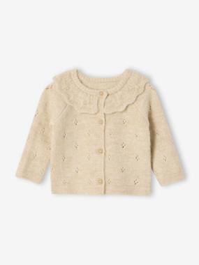 -Gilet naissance en tricot maille fantaisie avec col volanté