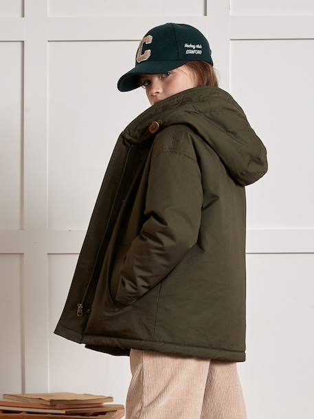 Girl's short parka with leopard lining CYRILLUS green - vertbaudet enfant 