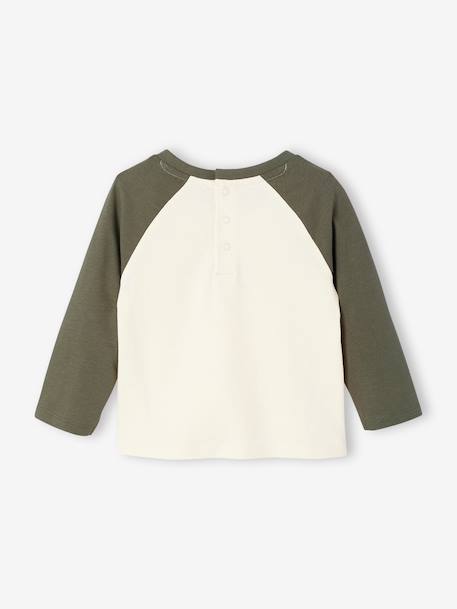 Long-sleeved baby t-shirt with placement print on the front khaki+navy blue - vertbaudet enfant 