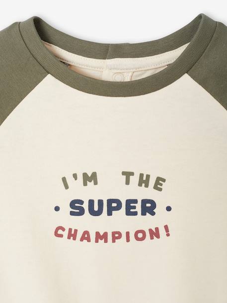 Long-sleeved baby t-shirt with placement print on the front khaki+navy blue - vertbaudet enfant 
